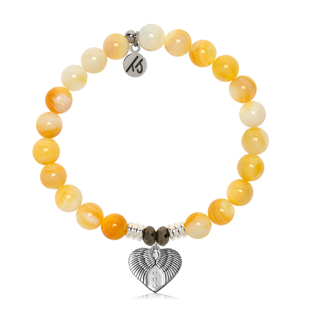 Yellow Shell Gemstone Bracelet with Heart of Angels Sterling Silver Charm