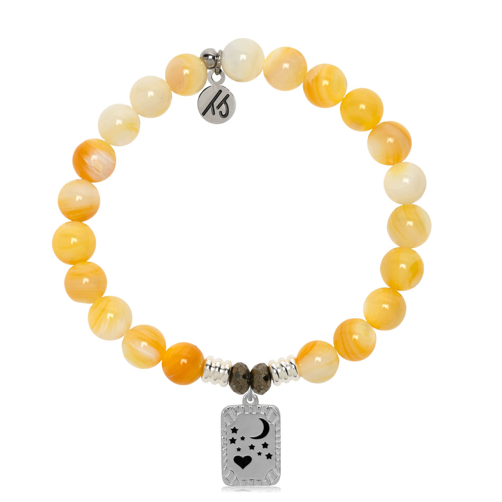 Yellow Shell Gemstone Bracelet with Moon and Back Sterling Silver Charm