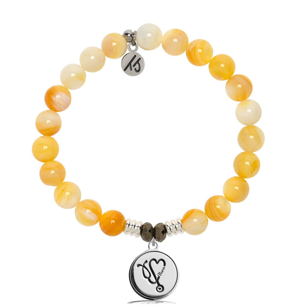 Yellow Shell Gemstone Bracelet with Nurse Sterling Silver Charm