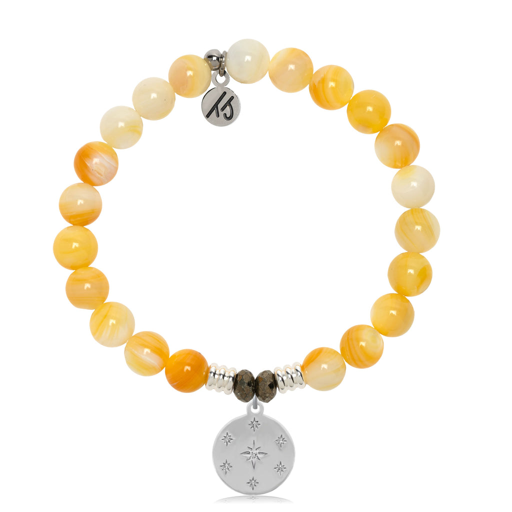 Yellow Shell Gemstone Bracelet with Prayer Sterling Silver Charm