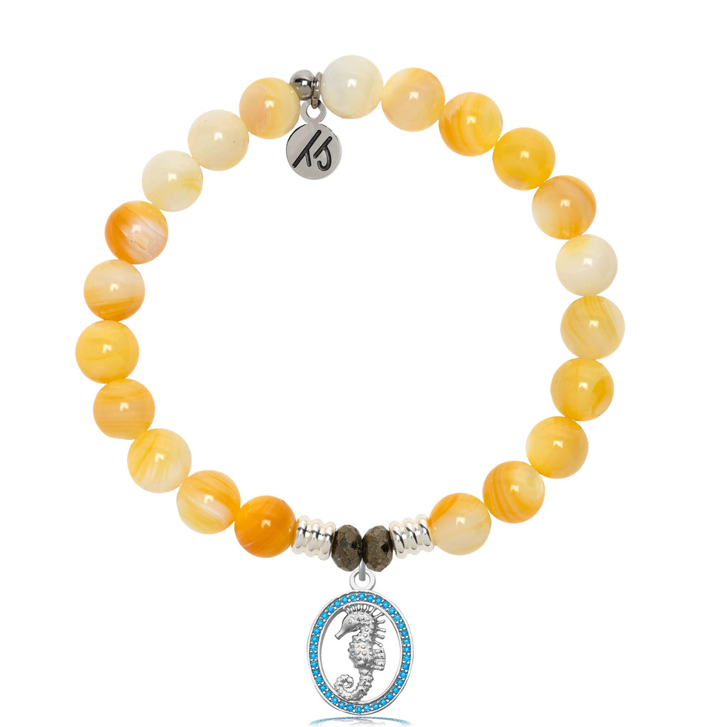 Yellow Shell Gemstone Bracelet with Seahorse Sterling Silver Charm