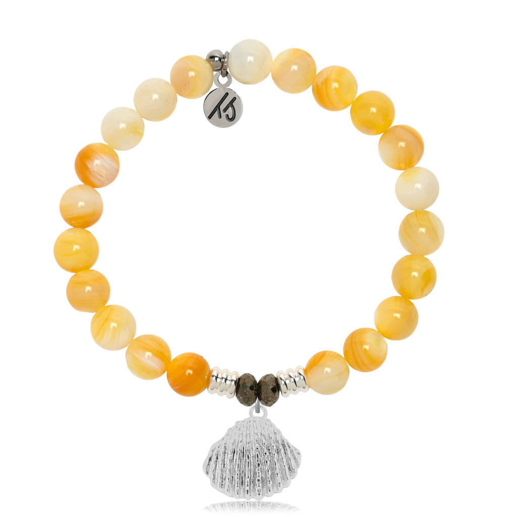 Yellow Shell Gemstone Bracelet with Seashell Sterling Silver Charm