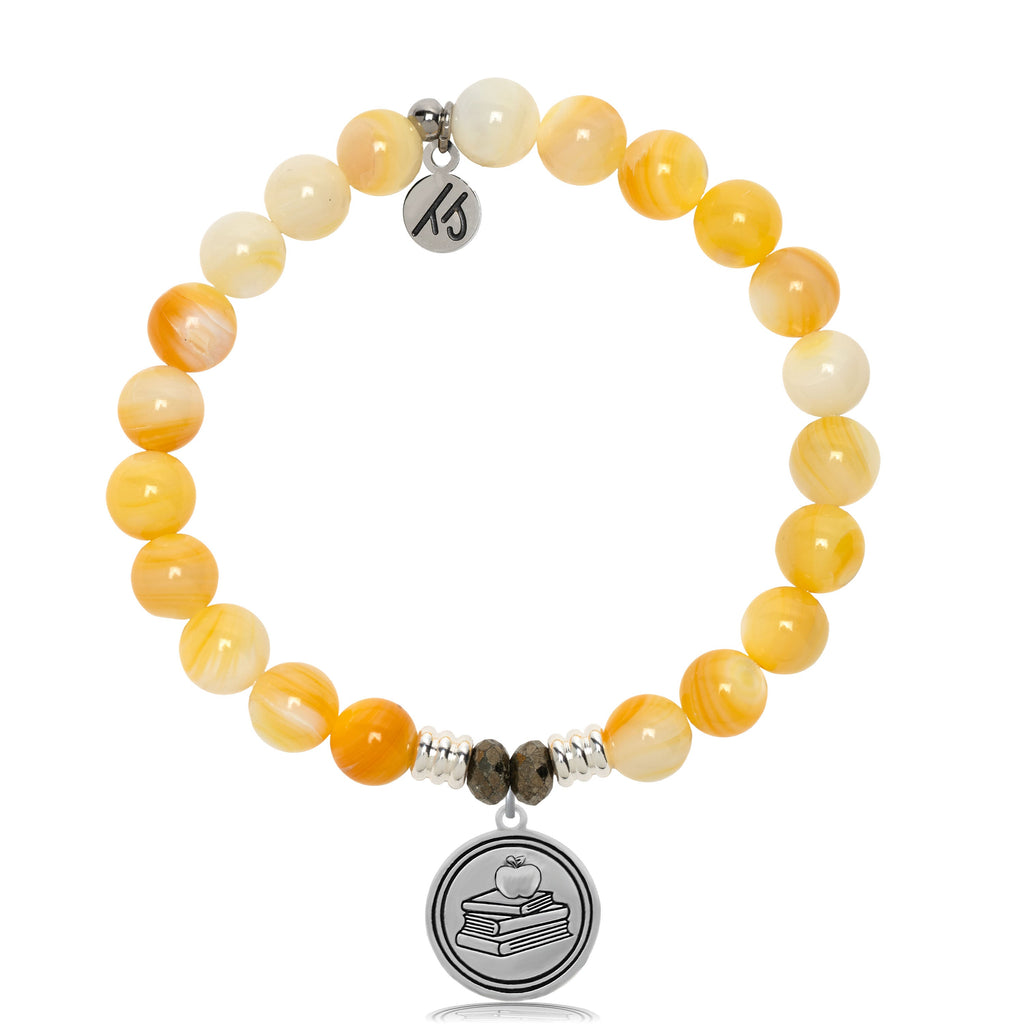 Yellow Shell Gemstone Bracelet with Teacher Sterling Silver Charm