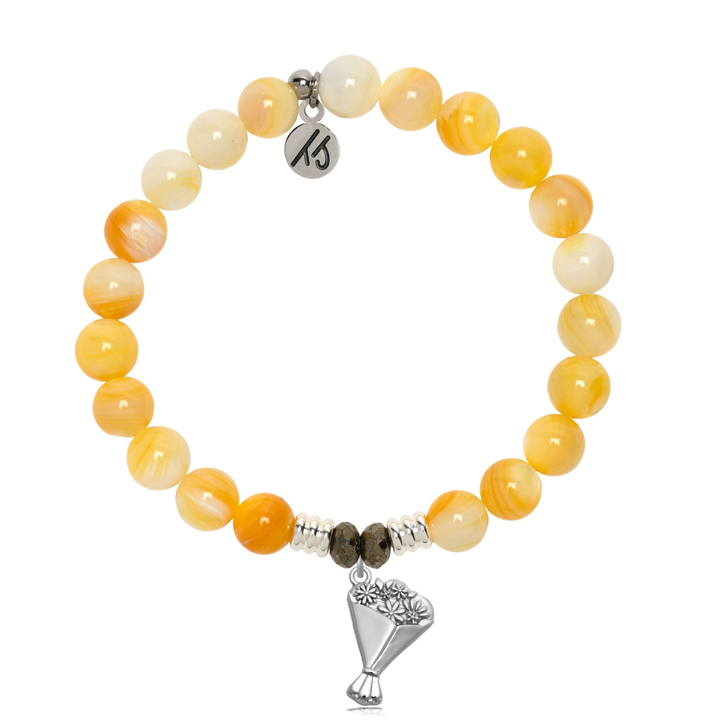 Yellow Shell Gemstone Bracelet with Thinking of You Sterling Silver Charm