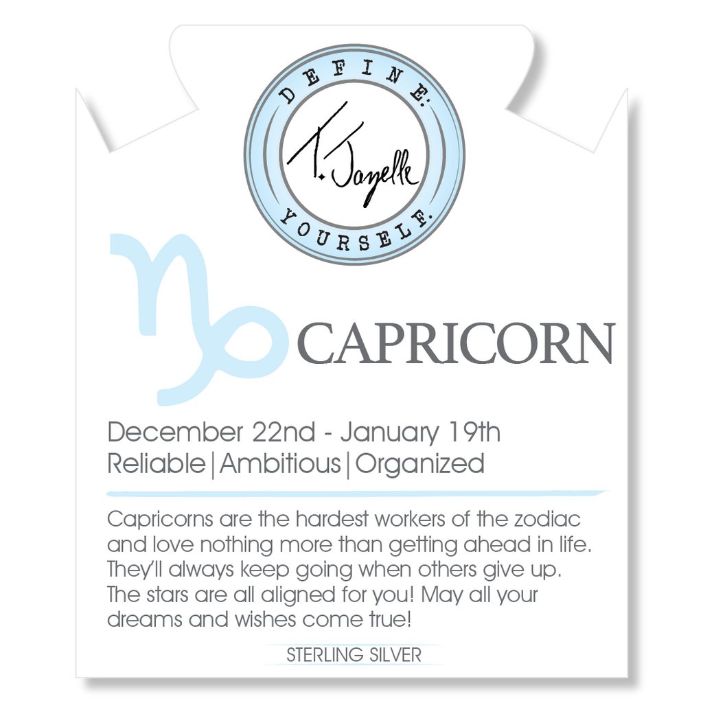 Zodiac Collection: Aqua Fire Agate Gemstone Bracelet with Capricorn Sterling Silver Charm