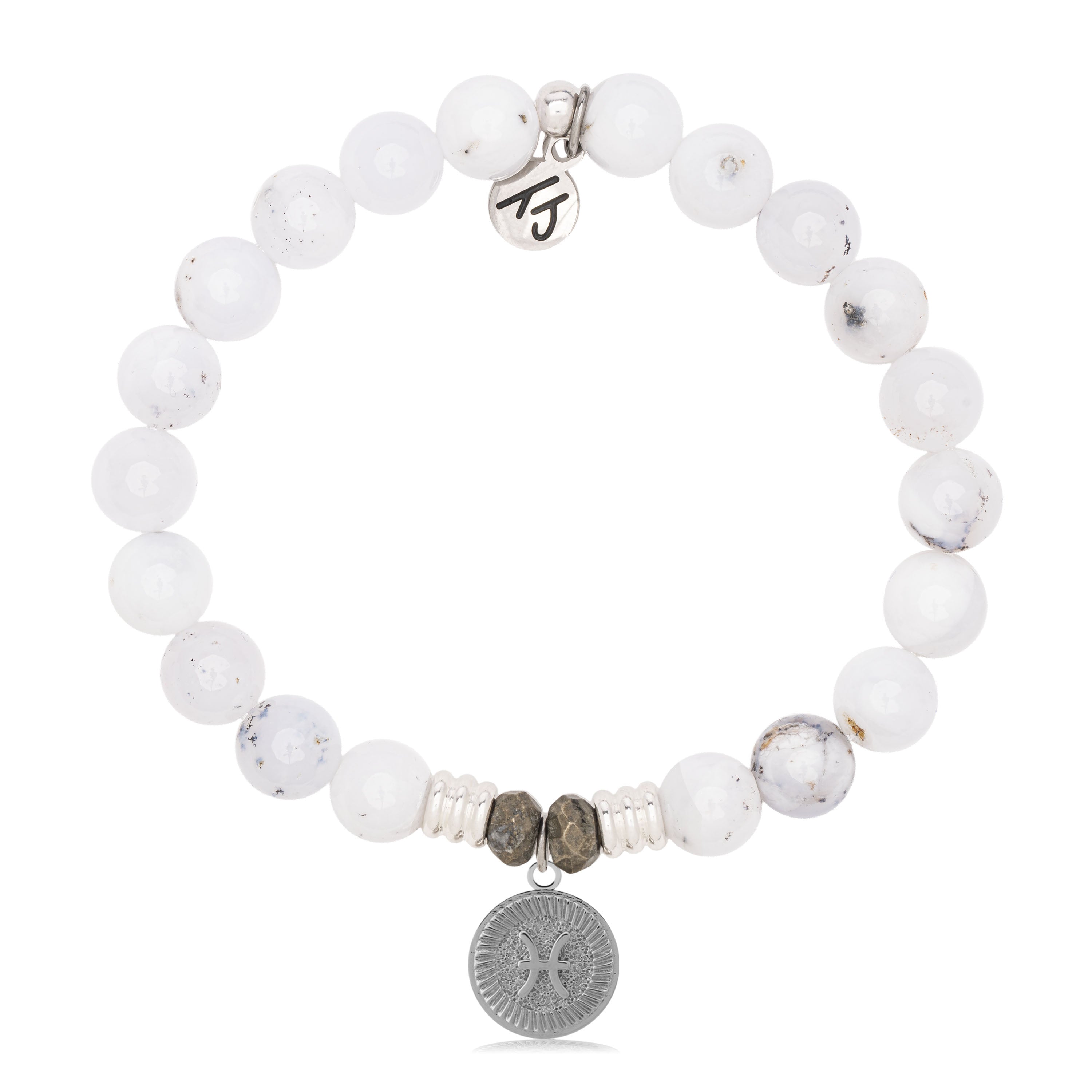 Zodiac Collection: White Chalcedony Gemstone Bracelet with Pisces Sterling Silver Charm