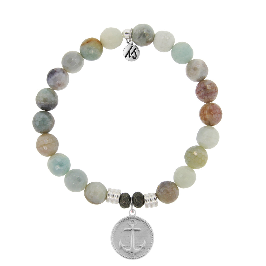 Amazonite Stone Bracelet with Anchor Sterling Silver Charm