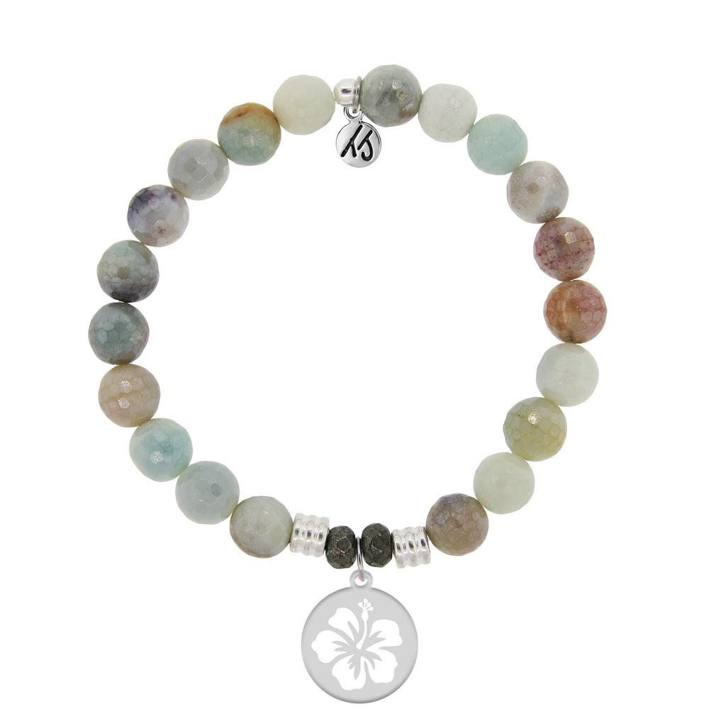 Amazonite Stone Bracelet with Hibiscus Flower Sterling Silver Charm