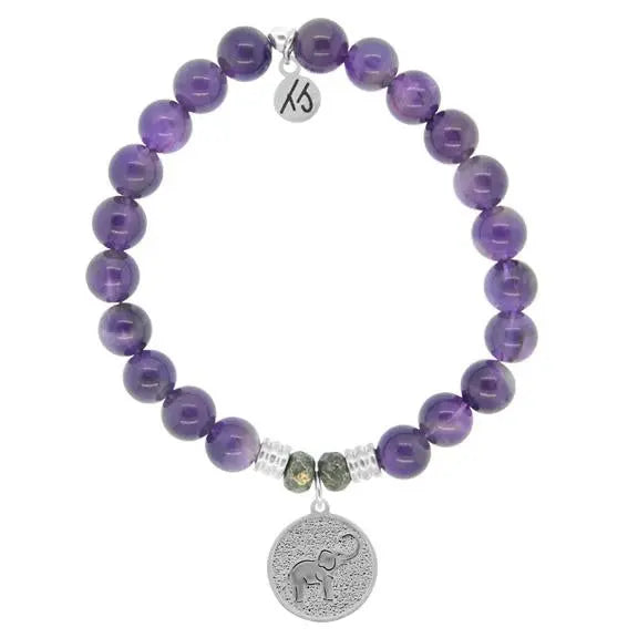 Amethyst Gemstone Bracelet with Lucky Elephant Sterling Silver Charm Tiffany Jazelle