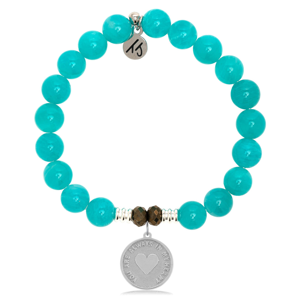 Aqua Amazonite Stone Bracelet with Always in my Heart Sterling Silver Charm