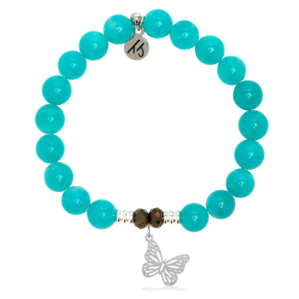 Aqua Amazonite Stone Bracelet with Butterfly Sterling Silver Charm