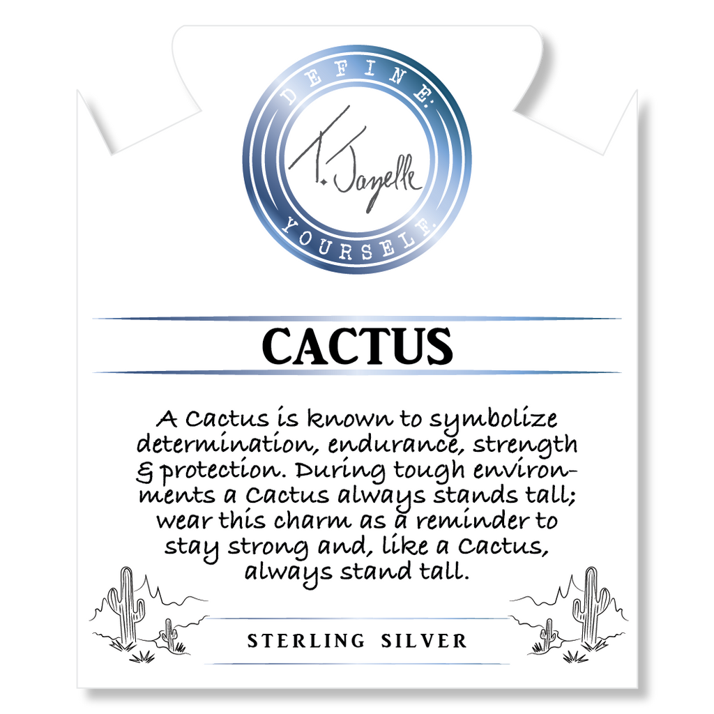 Aqua Amazonite Stone Bracelet with Cactus Sterling Silver Charm