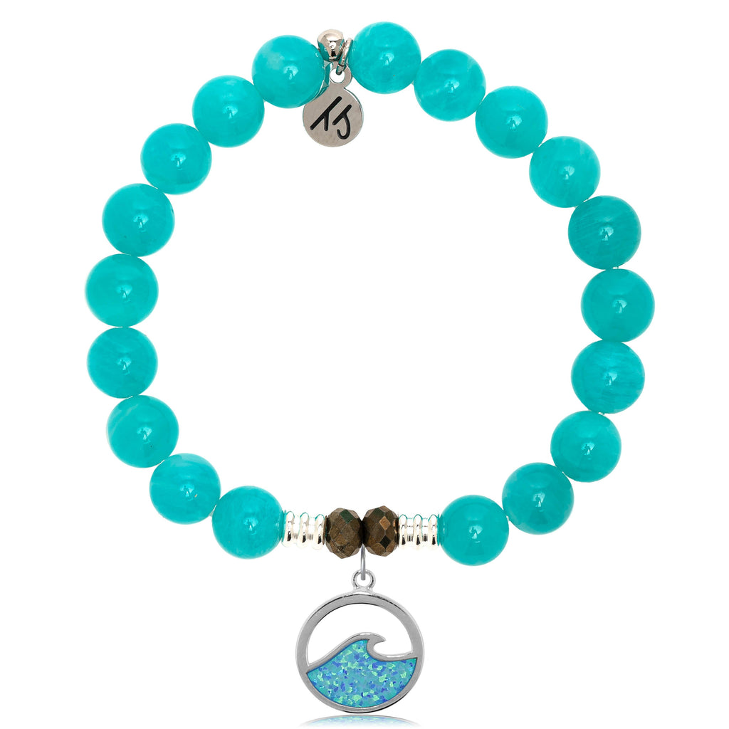Aqua Amazonite Stone Bracelet with Deep as the Ocean Sterling Silver Charm