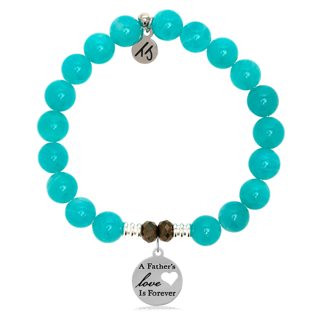 Aqua Amazonite Stone Bracelet with Father's Love Sterling Silver Charm