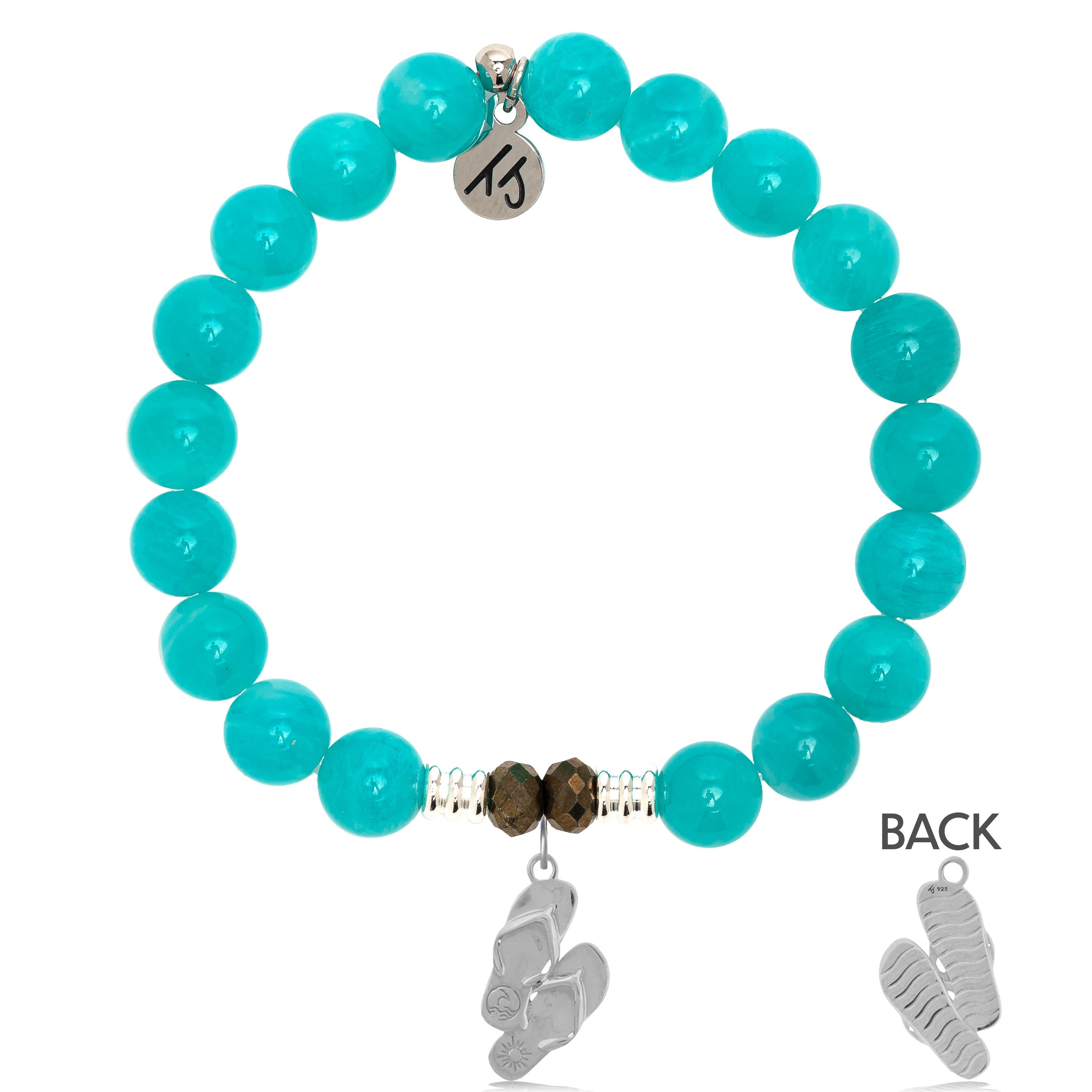 Aqua Amazonite Stone Bracelet with Flip Flop Sterling Silver Charm