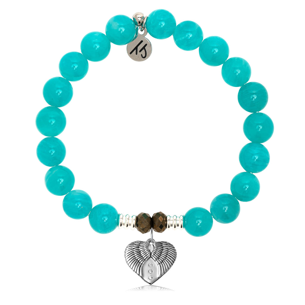 Aqua Amazonite Stone Bracelet with Heart of Angels Sterling Silver Charm