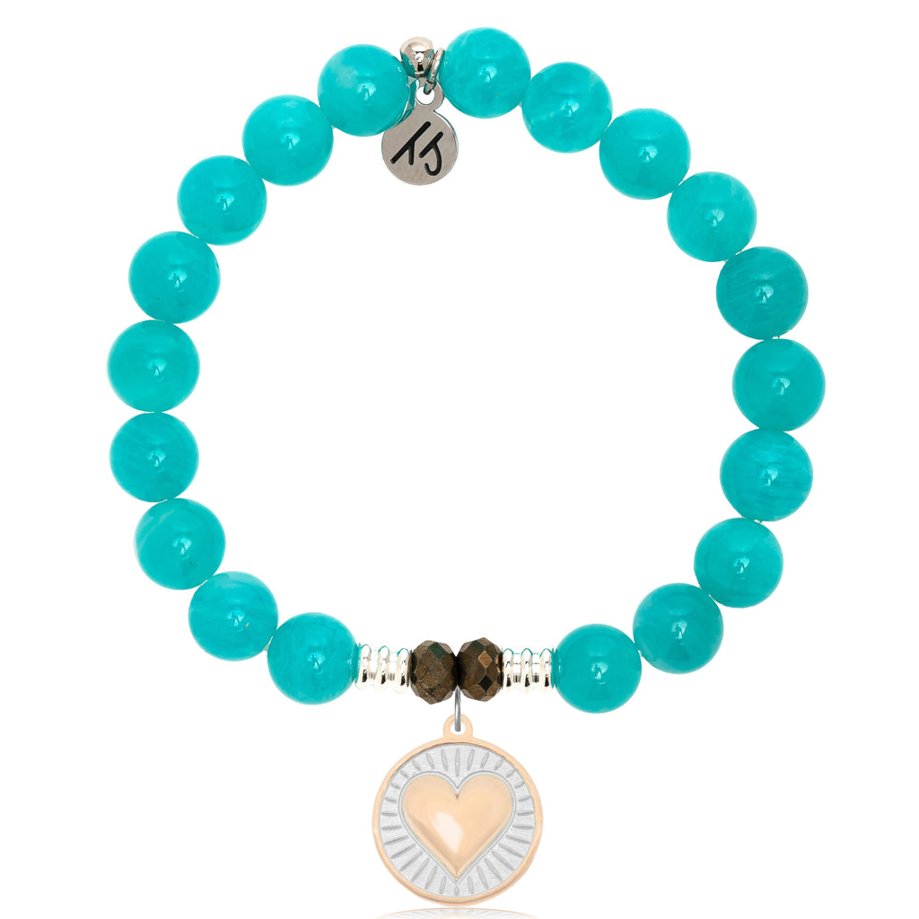 Aqua Amazonite Stone Bracelet with Heart of Gold Sterling Silver Charm