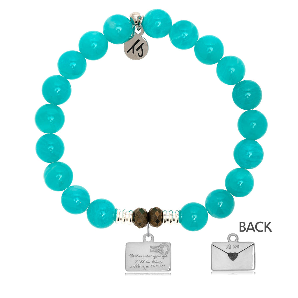Aqua Amazonite Stone Bracelet with Love Letter Sterling Silver Charm