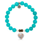 Aqua Amazonite Stone Bracelet with Renewal Heart Sterling Silver Charm