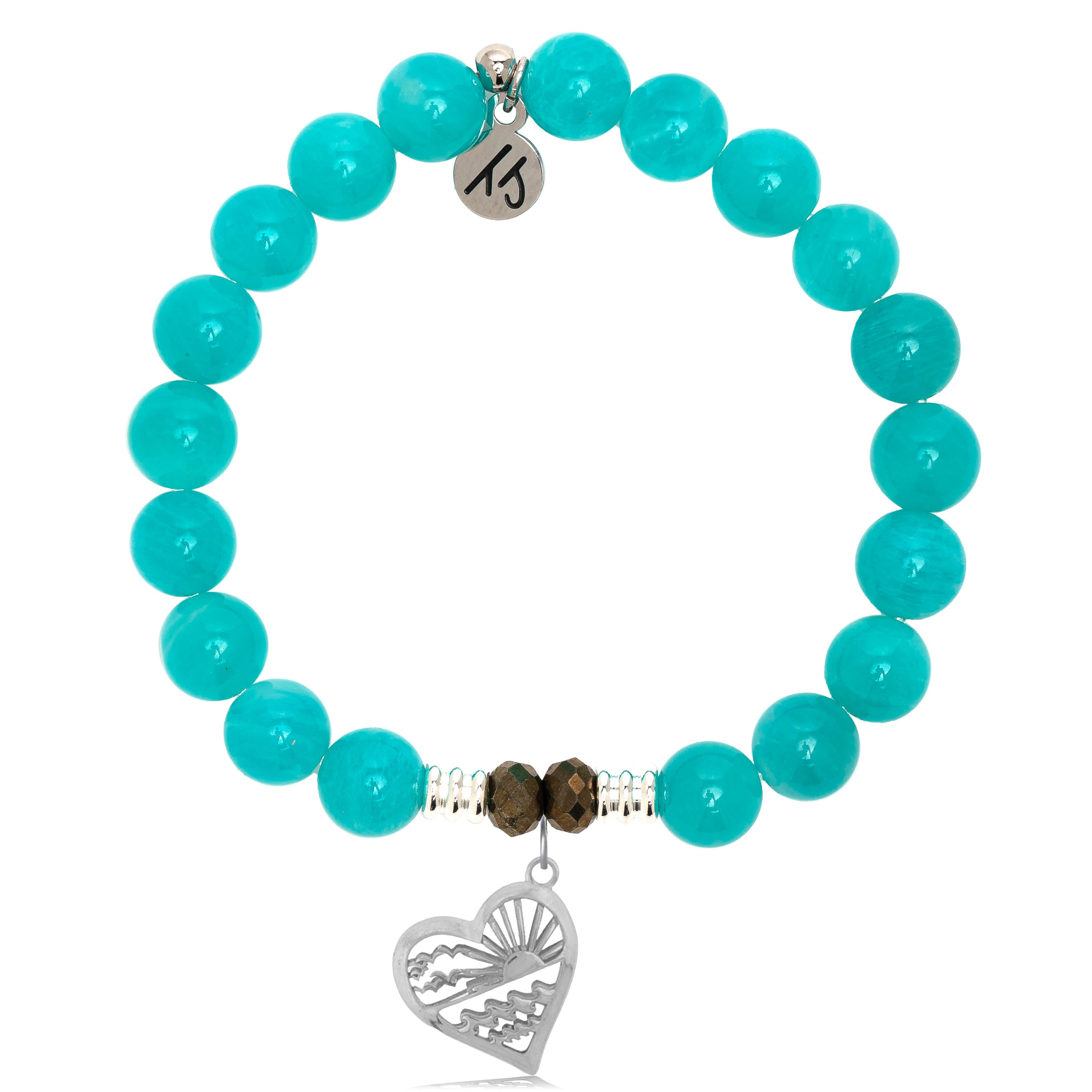 Aqua Amazonite Stone Bracelet with Seas the Day Sterling Silver Charm