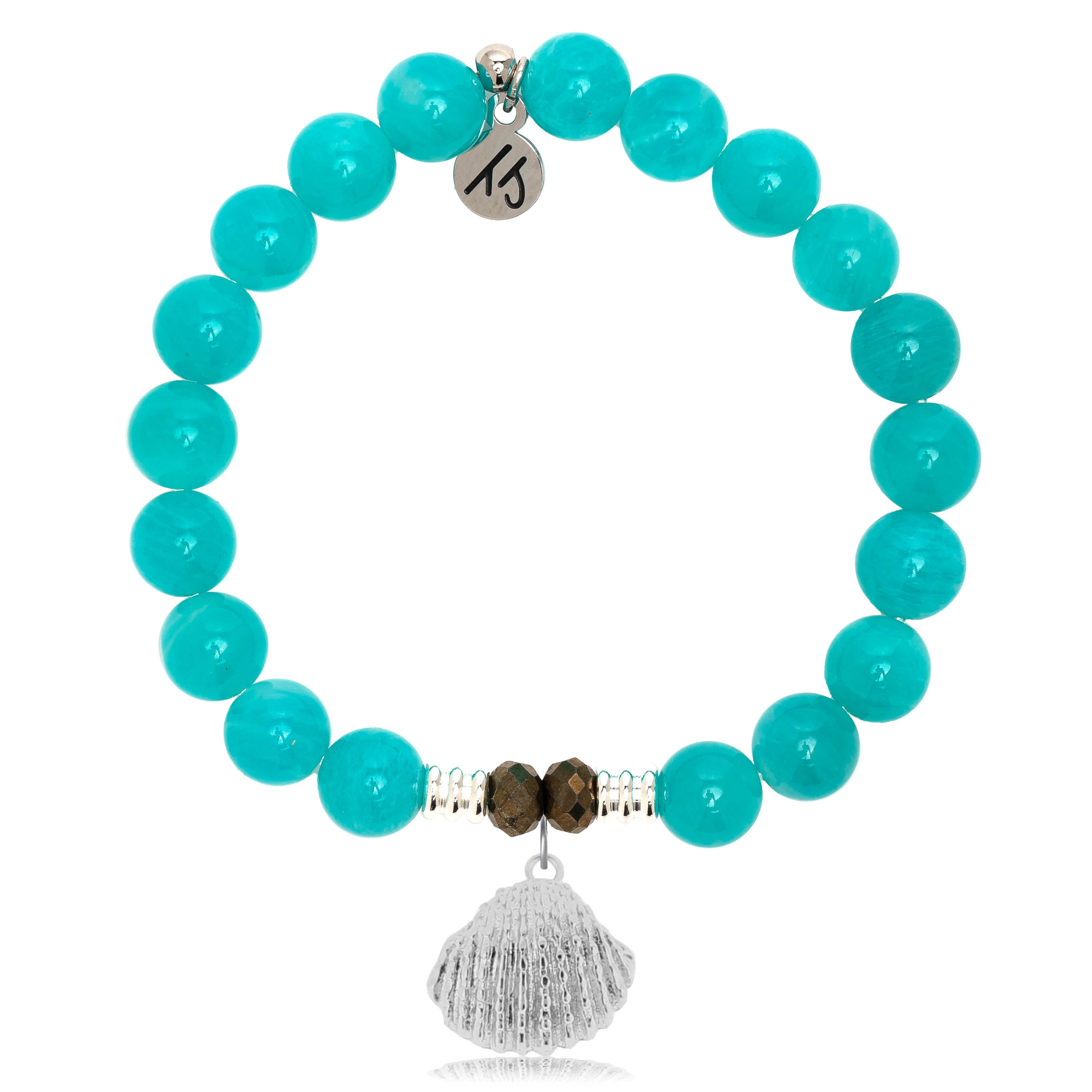 Aqua Amazonite Stone Bracelet with Seashell Sterling Silver Charm