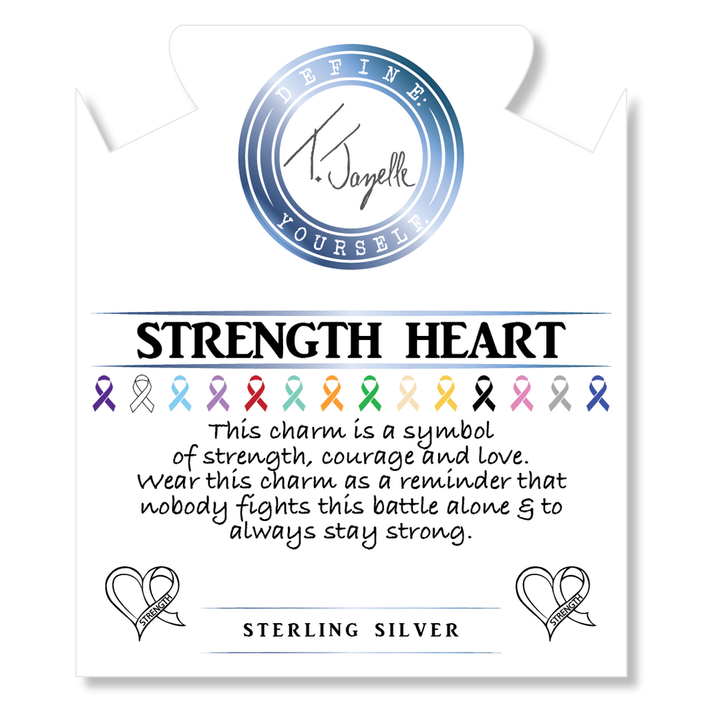 Aqua Amazonite Stone Bracelet with Strength Heart Sterling Silver Charm