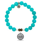 Aqua Amazonite Stone Bracelet with Teacher Sterling Silver Charm