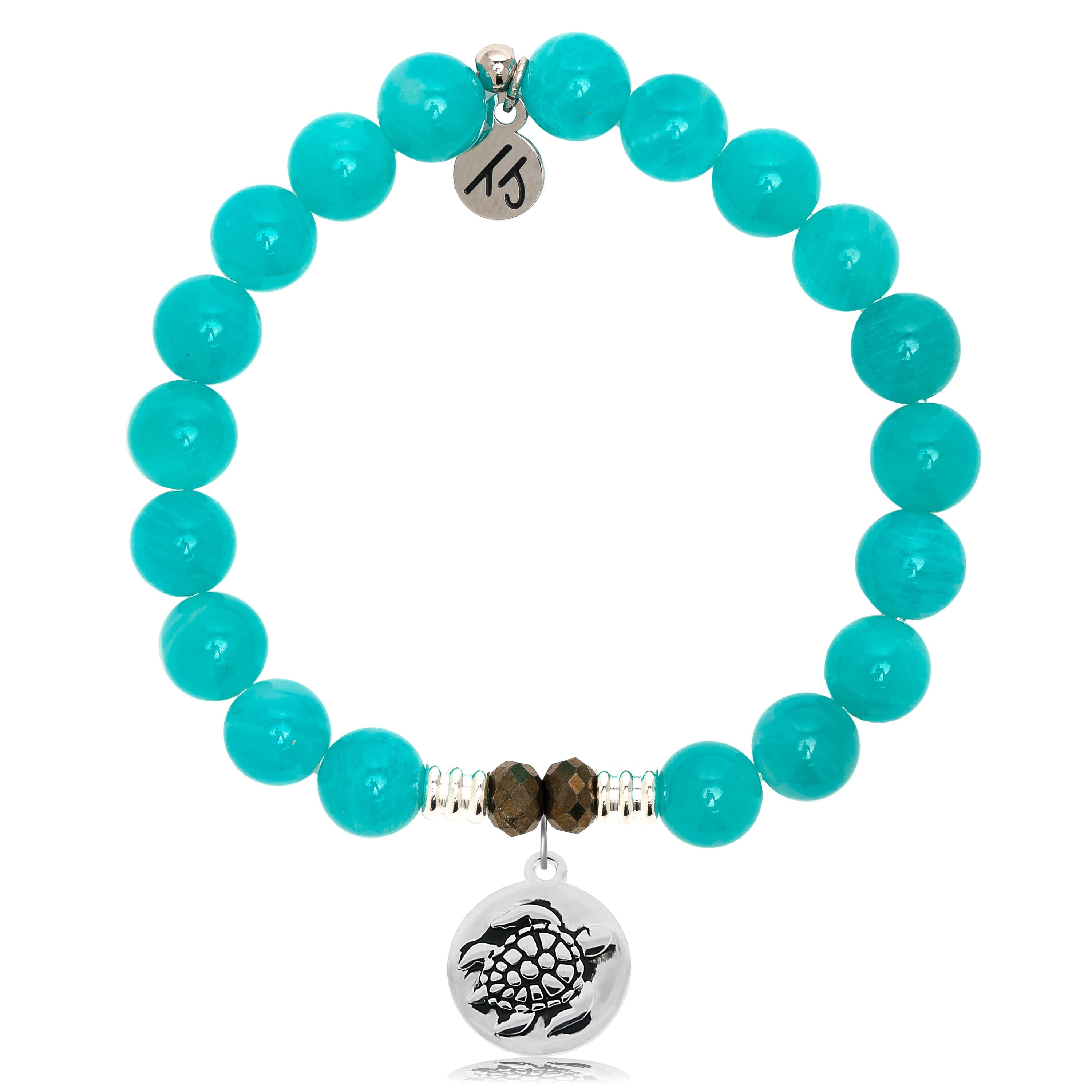 Aqua Amazonite Stone Bracelet with Turtle Sterling Silver Charm