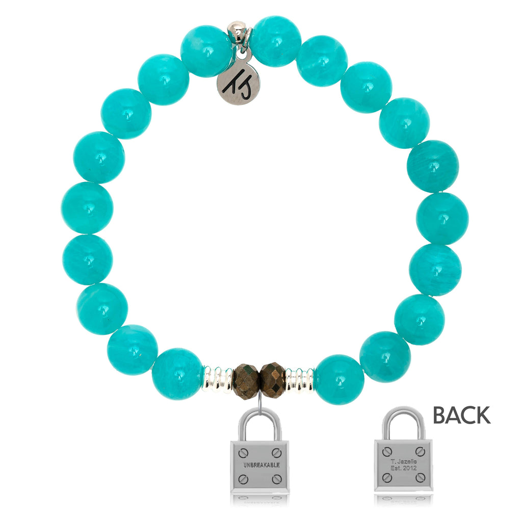 Aqua Amazonite Stone Bracelet with Unbreakable Sterling Silver Charm