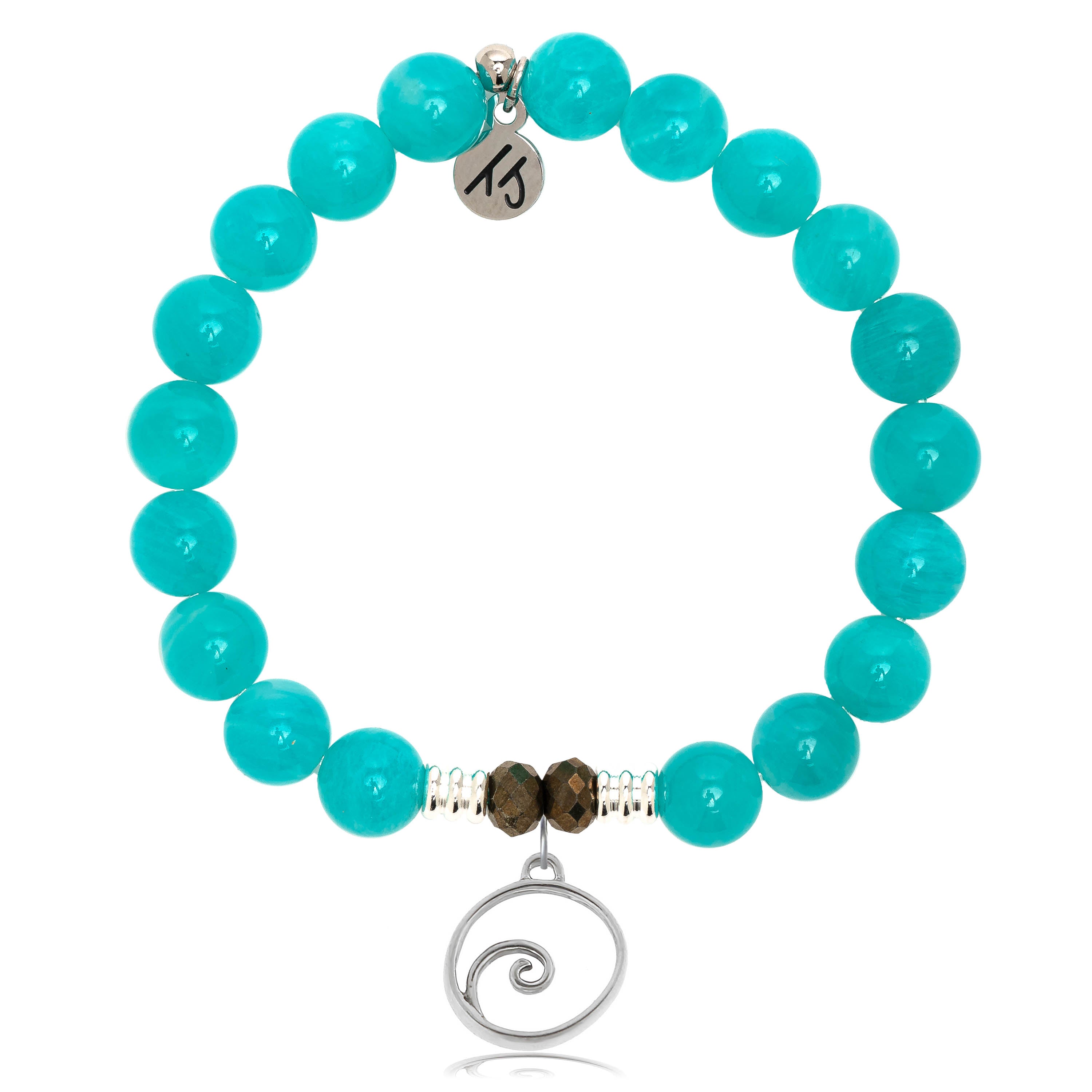 Aqua Amazonite Stone Bracelet with Wave Sterling Silver Charm