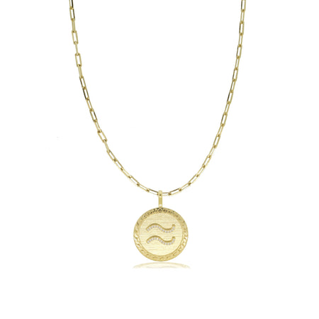 High Polish 14k Yellow Gold Roped Circle Zodiac Sign Aquarius Pendant  Necklace, 16