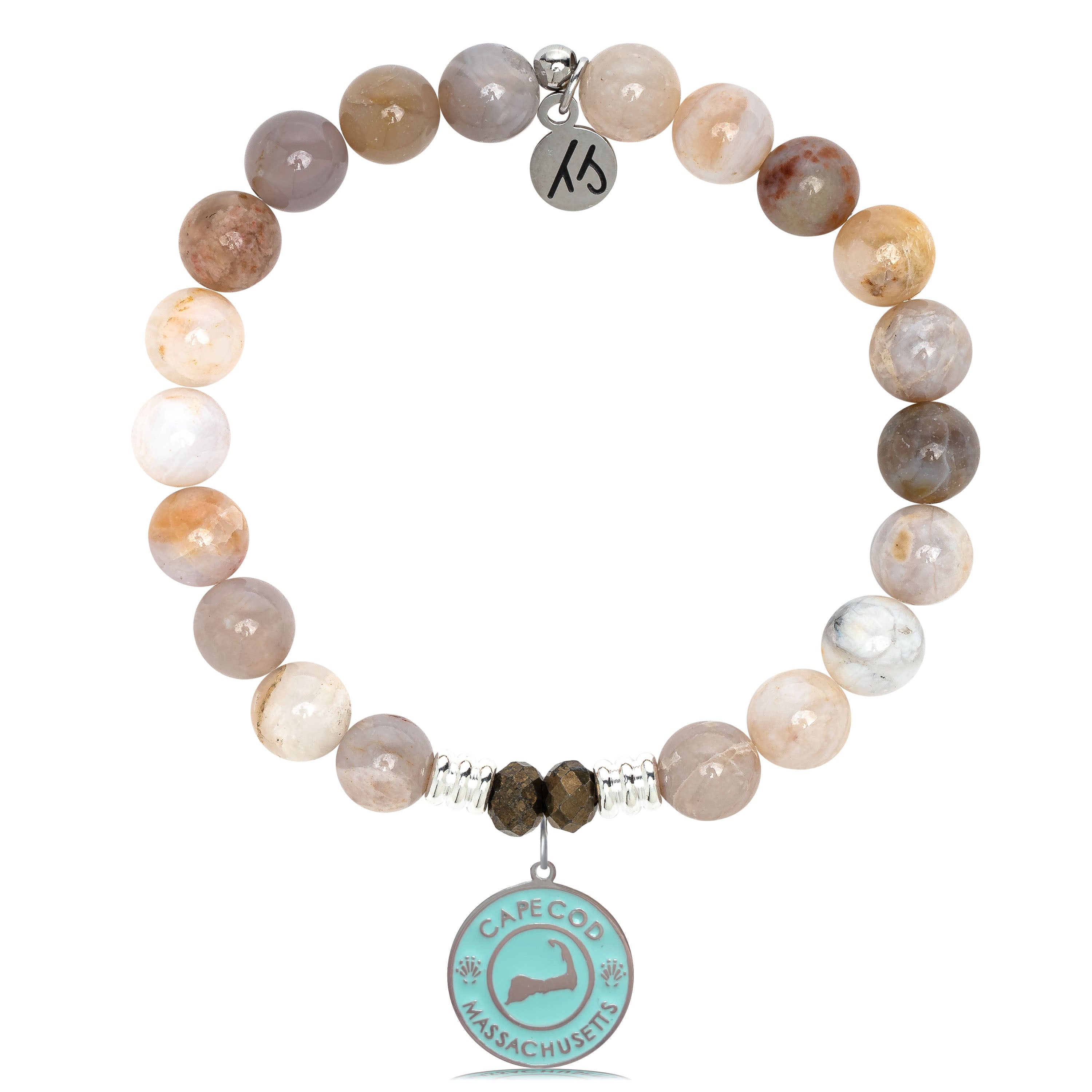 Australian Agate Stone Bracelet with Cape Cod Enamel Sterling Silver Charm