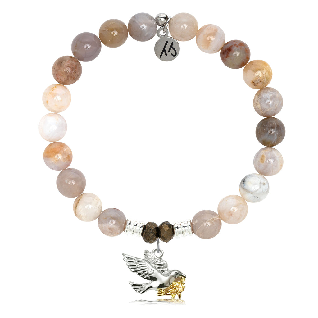Australian Agate Stone Bracelet with Dove Sterling Silver Charm
