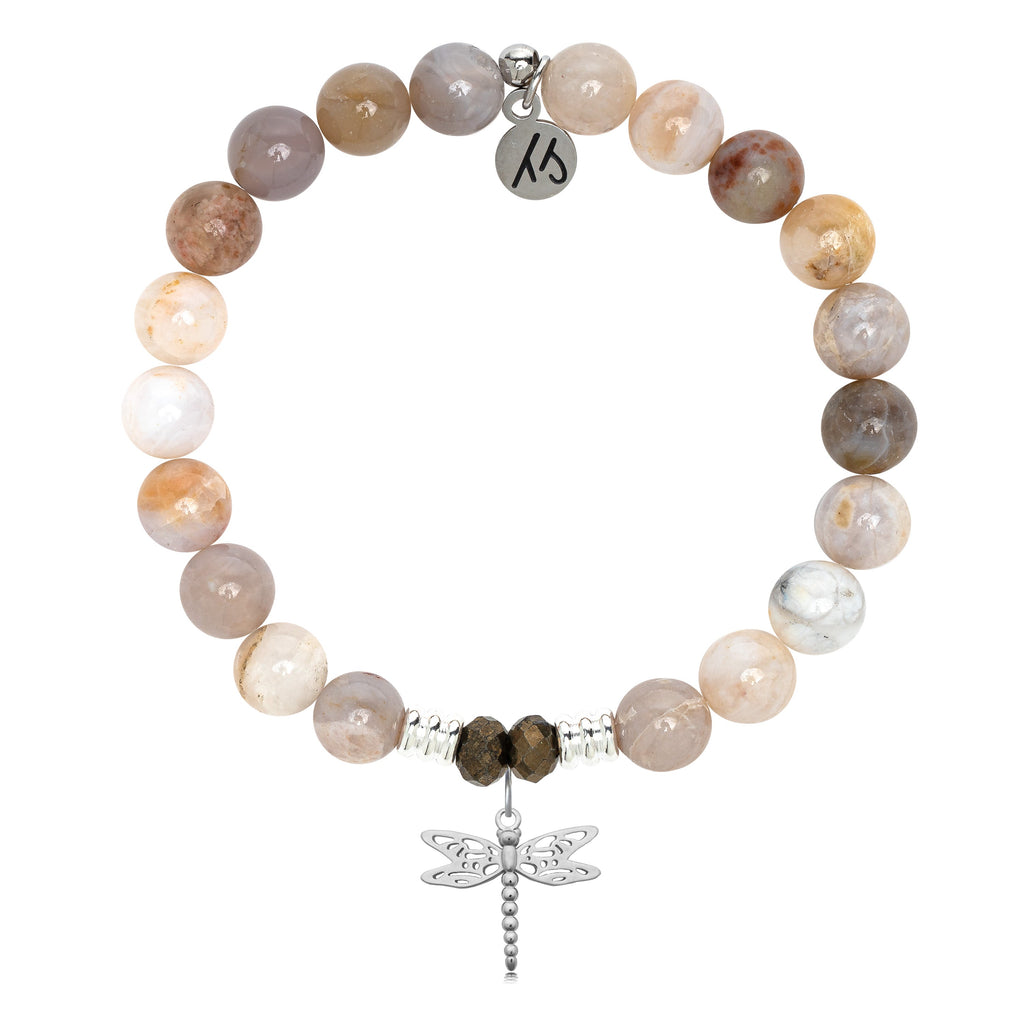 Australian Agate Stone Bracelet with Dragonfly Sterling Silver Charm