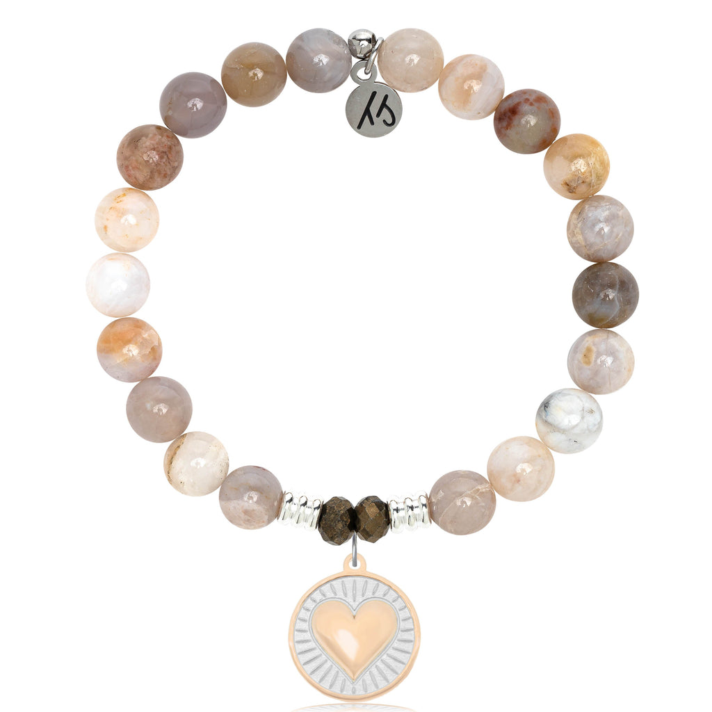 Australian Agate Stone Bracelet with Heart of Gold Sterling Silver Charm
