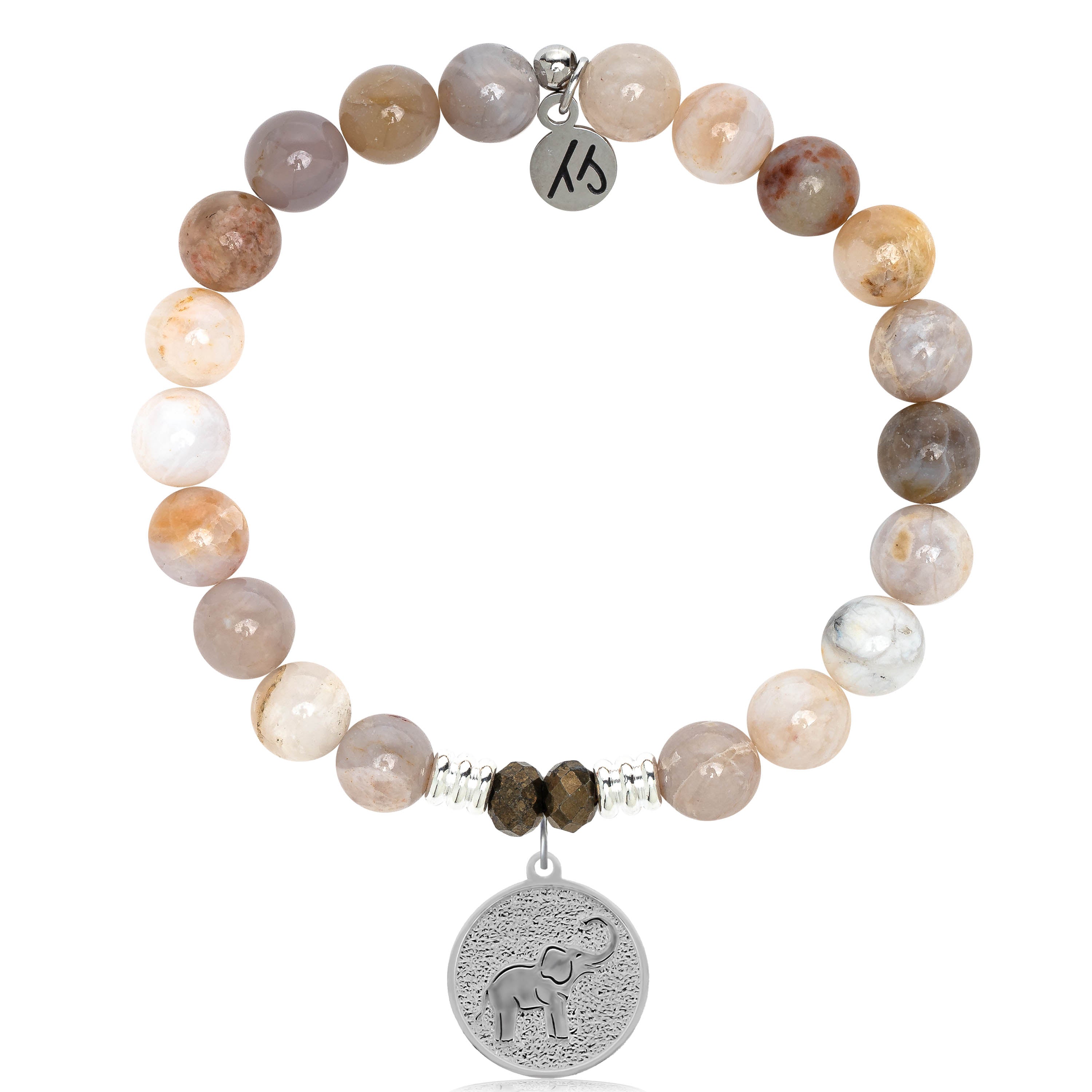 Australian Agate Stone Bracelet with Lucky Elephant Sterling Silver Charm