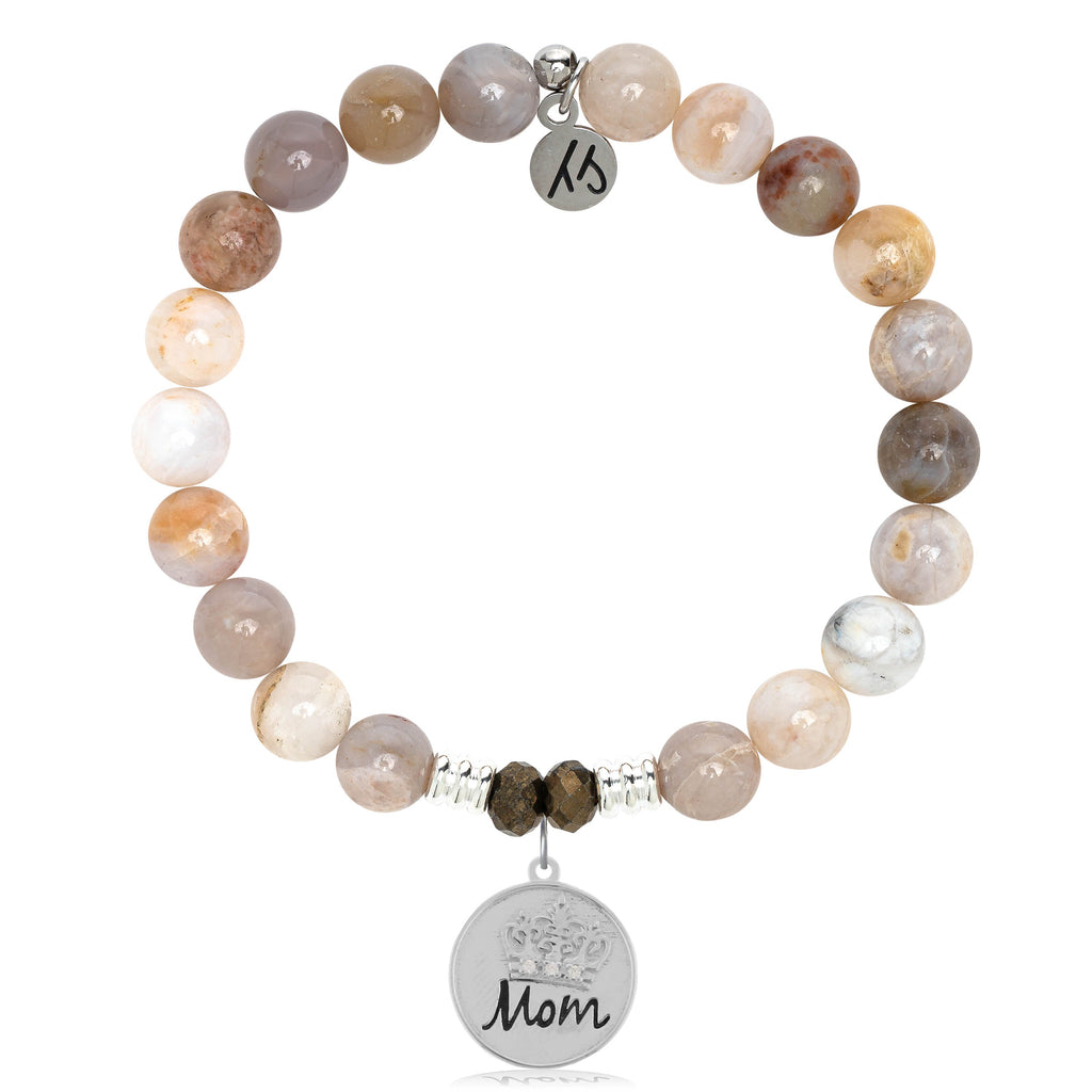 Australian Agate Stone Bracelet with Mom Crown Sterling Silver Charm