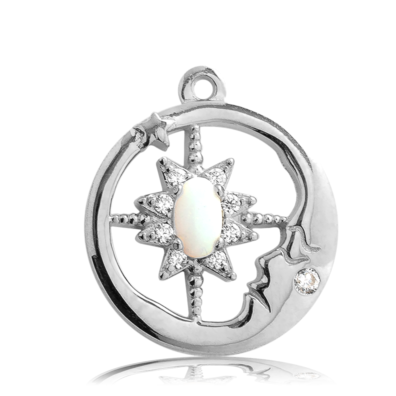 Australian Agate Stone Bracelet with Moonlight Sterling Silver Charm