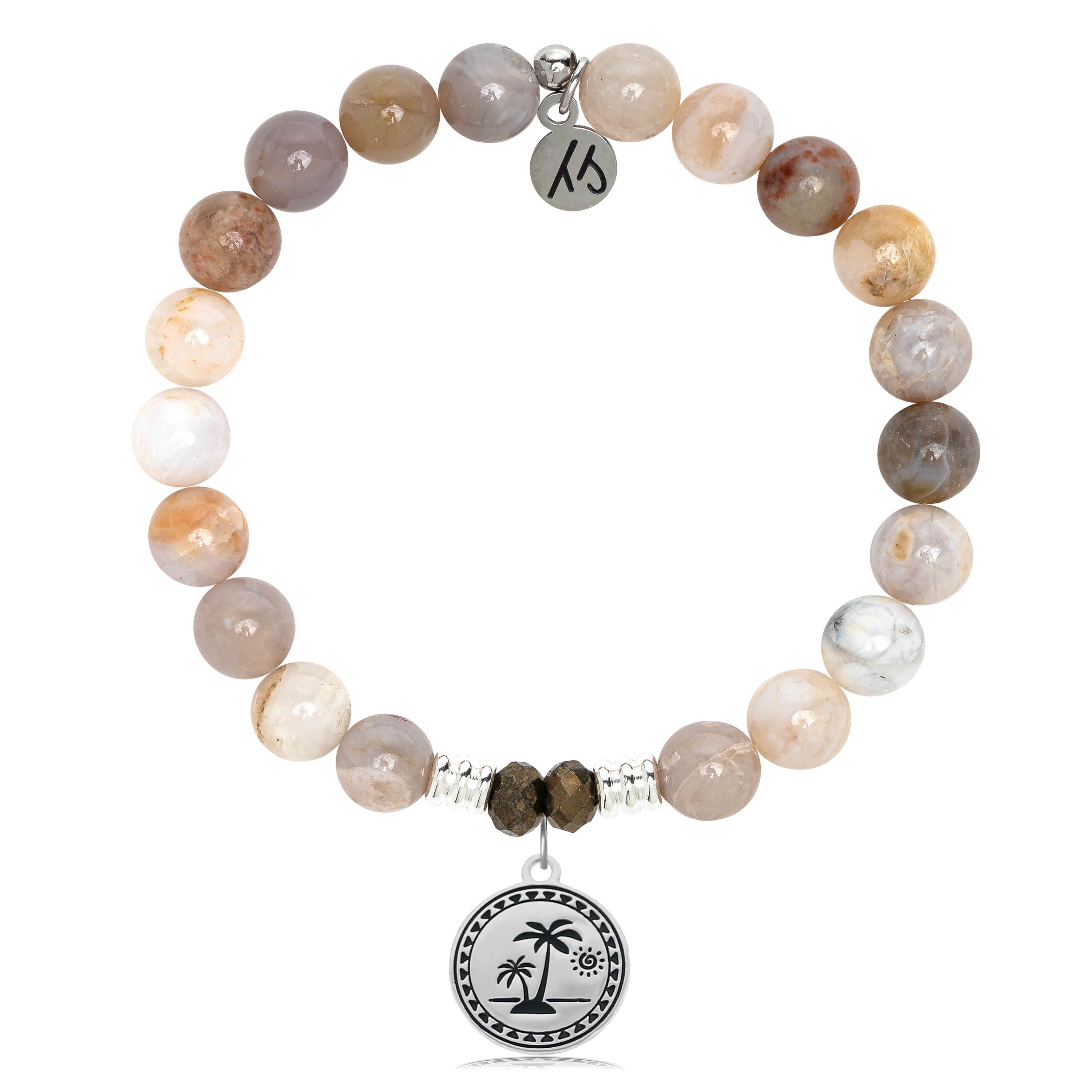 Australian Agate Stone Bracelet with Palm Tree Sterling Silver Charm