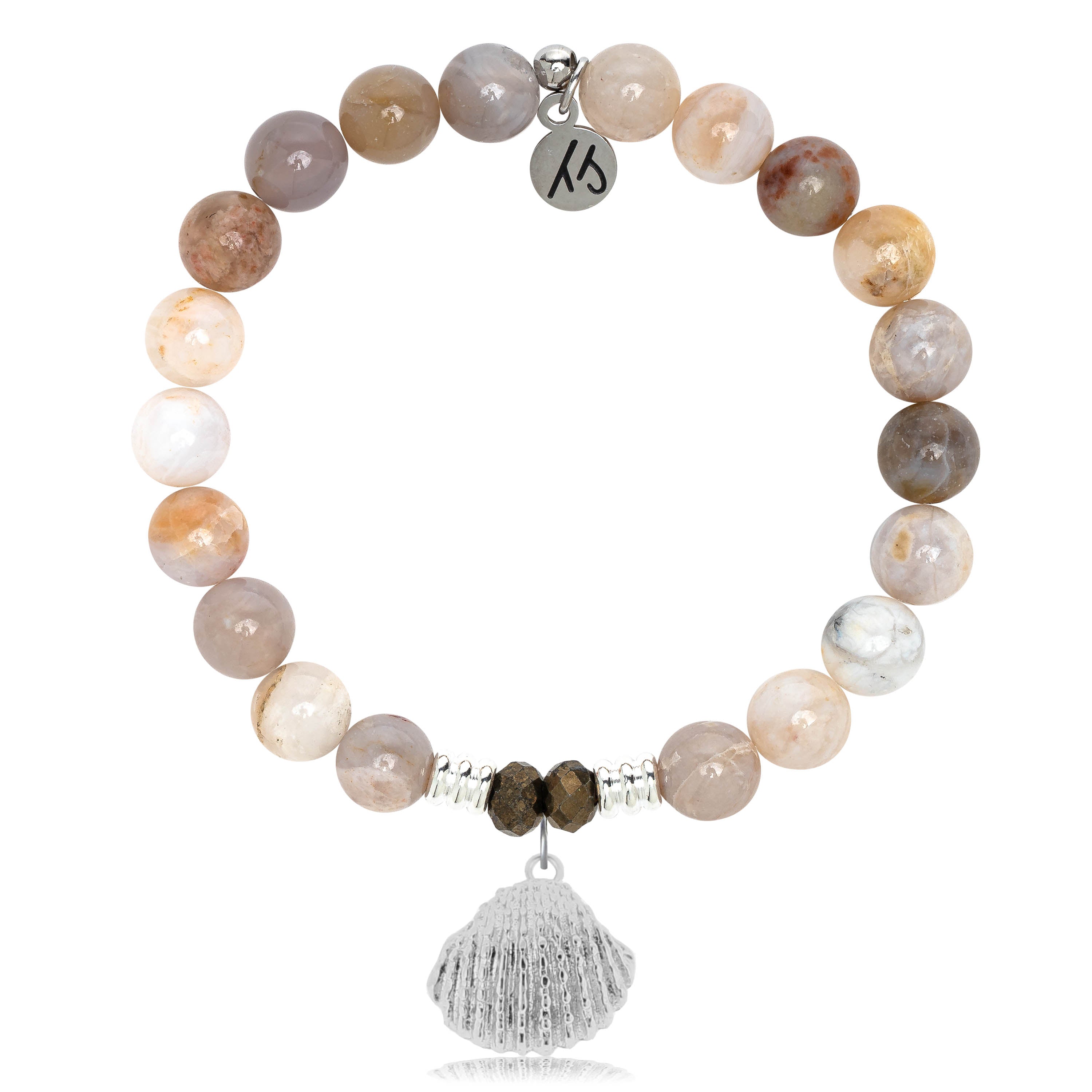 Australian Agate Stone Bracelet with Seashell Sterling Silver Charm