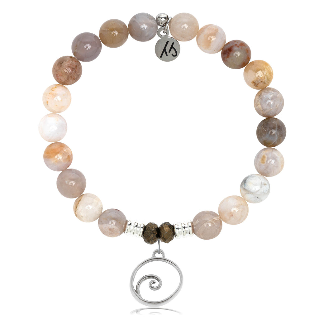 Australian Agate Stone Bracelet with Wave Sterling Silver Charm