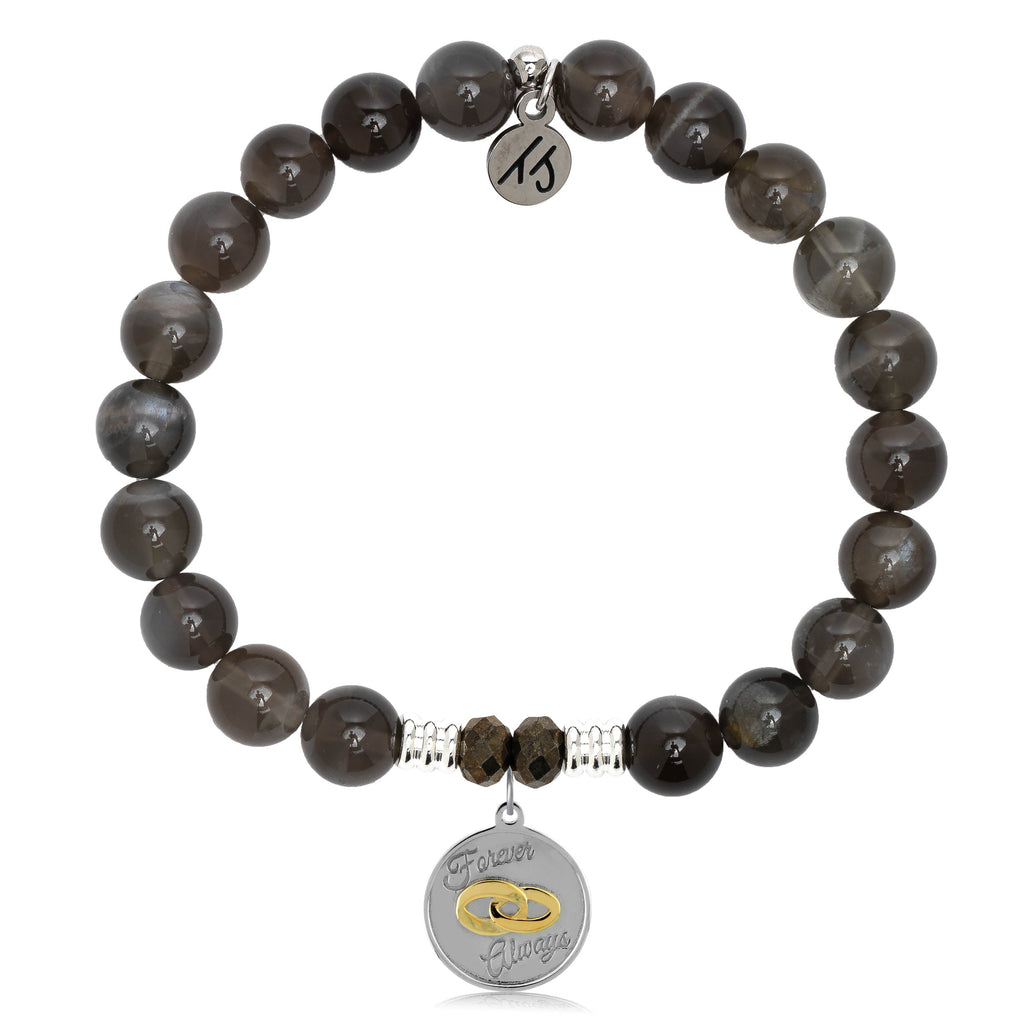 Black Moonstone Stone Bracelet with Always and Forever Sterling Silver Charm