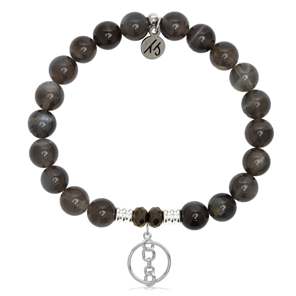 Black Moonstone Stone Bracelet with Connection Sterling Silver Charm