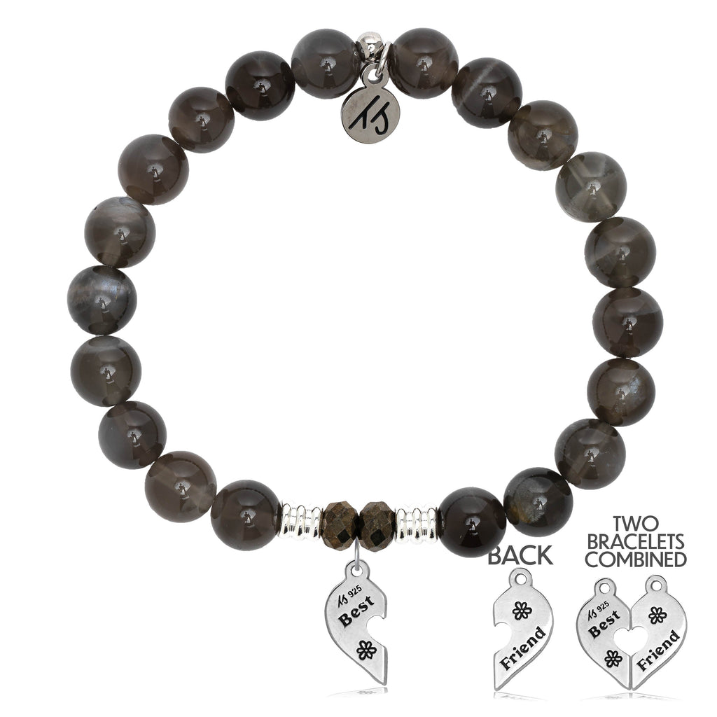 Black Moonstone Stone Bracelet with Forever Friends Sterling Silver Charm