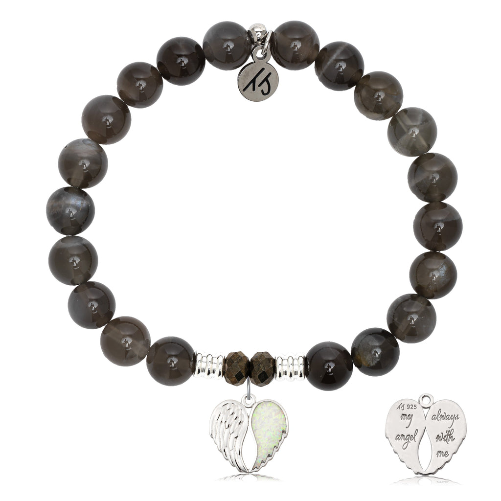 Black Moonstone Stone Bracelet with My Angel Sterling Silver Charm