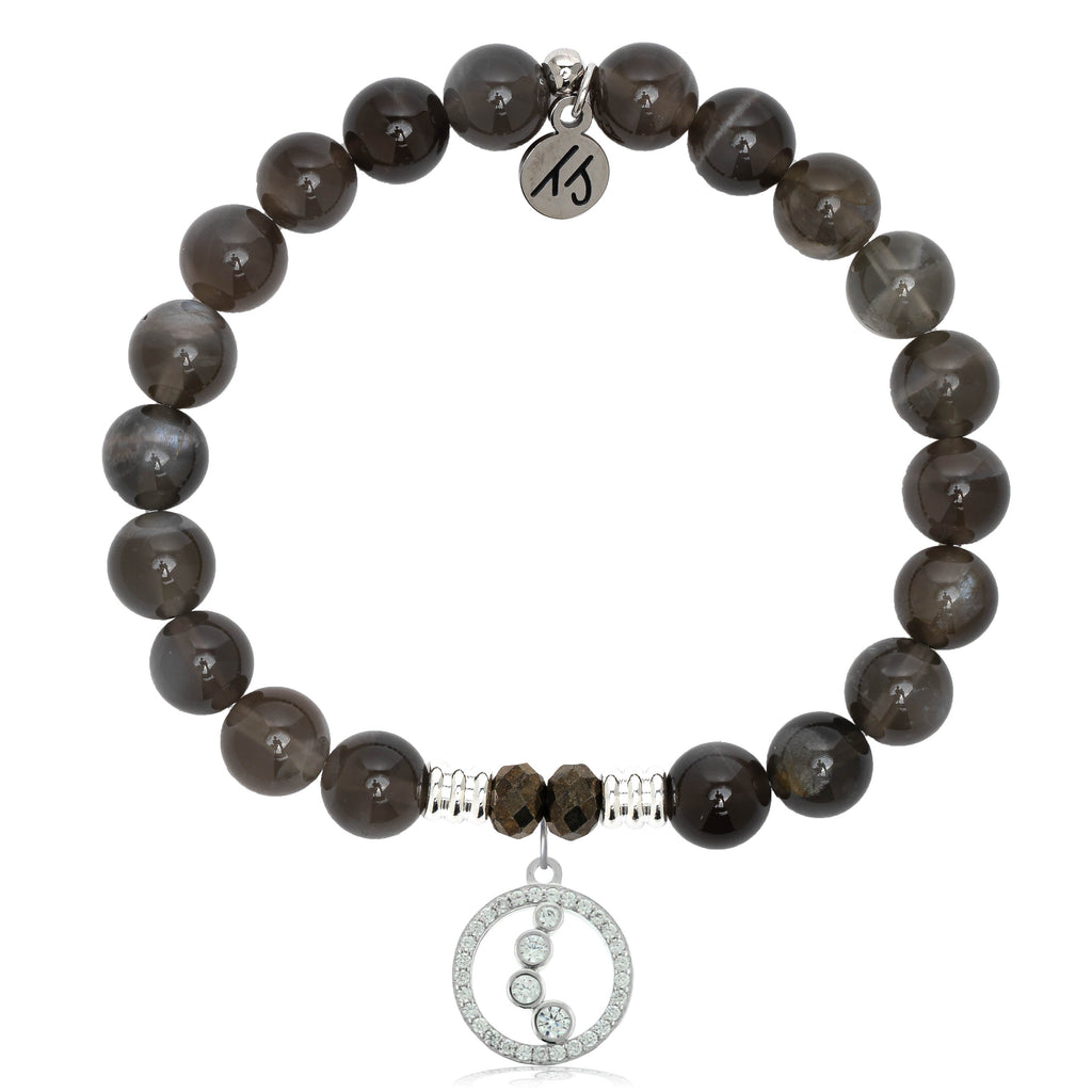 Black Moonstone Stone Bracelet with One Step at a Time Sterling Silver Charm