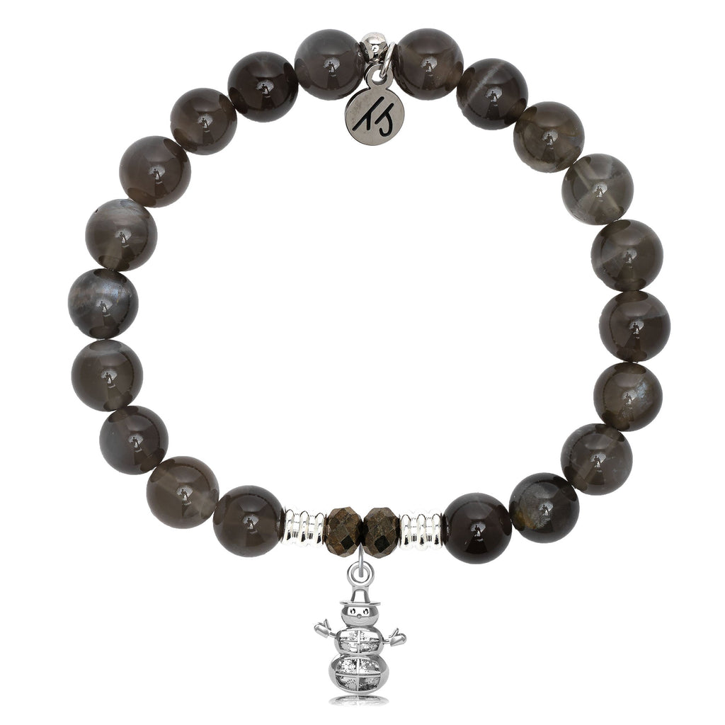Black Moonstone Stone Bracelet with Snowman Sterling Silver Charm