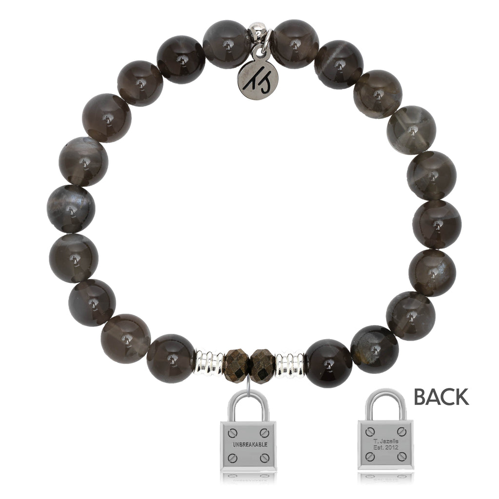 Black Moonstone Stone Bracelet with Unbreakable Sterling Silver Charm