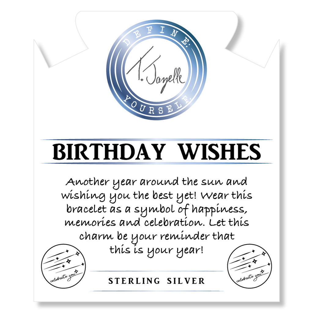 Blue Agate Stone Bracelet with Birthday Wishes Sterling Silver Charm