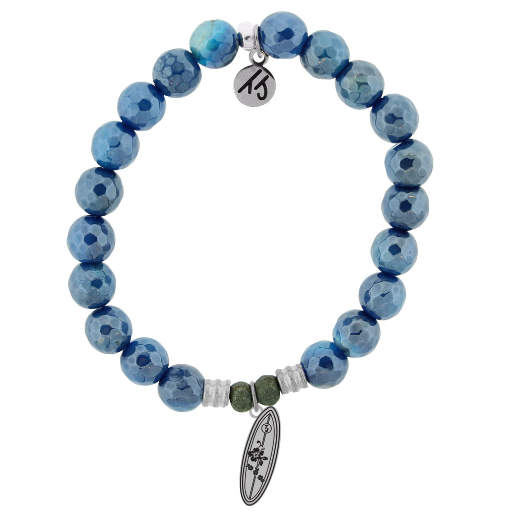 Blue Agate Stone Bracelet with Ride the Wave Sterling Silver Charm